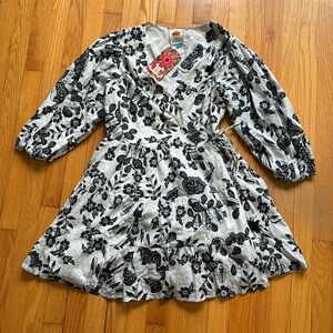 NWT FARM Rio X Anthropologie Printed Wrap Long Sleeve Mini Dress